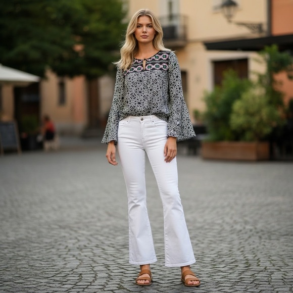Takara Tops - Takara Boho Embroidered Top Bell Sleeves